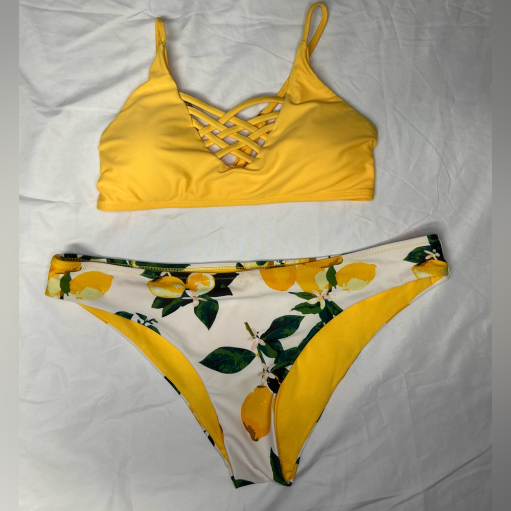 Yellow Bikini Set with Lemon Print